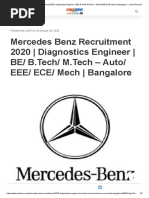 Mercedes Benz Recruitment 2020 - Diagnostics Engineer - BE - B.Tech - M.Tech - Auto - EEE - ECE - Mech - Bangalore