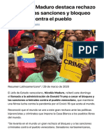 Venezuela. Maduro destaca rechazo mundial a las sanciones y bloqueo de EE.UU. contra el pueblo - Resumen Latinoamericano