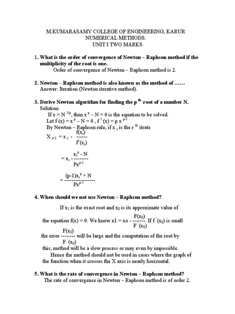 Numerical Methods Two Marks Numerical Analysis Computational Science