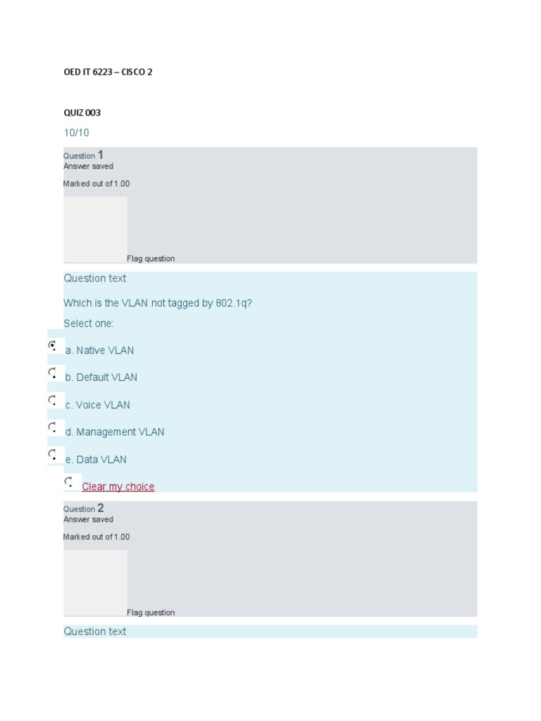 Cisco VLAN Quiz Questions and Answers | PDF | Network Switch | Router ...