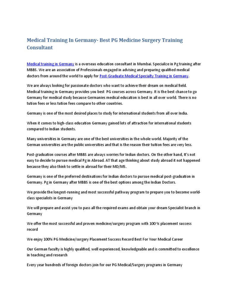 Medical Training in Germany | PDF | Doctor Of Medicine | International ...