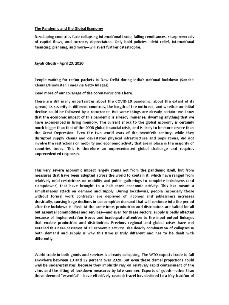 The Pandemic and The Global Economy | PDF | Special Drawing Rights ...