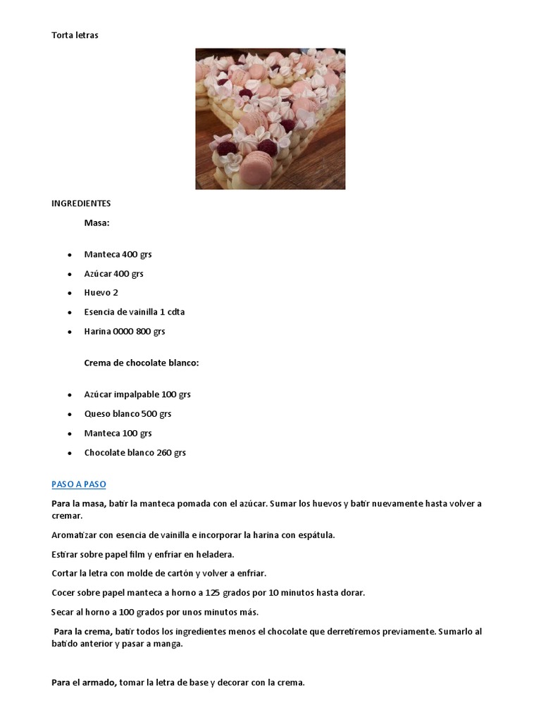 Receta de Torta Letras Decorativa | PDF
