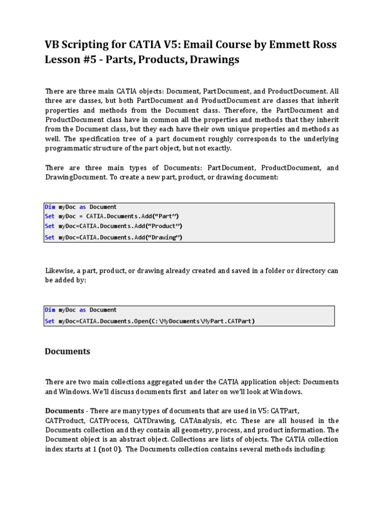 CATIA V5 VB Scripting: Documents Overview | PDF | Control Flow | Visual ...