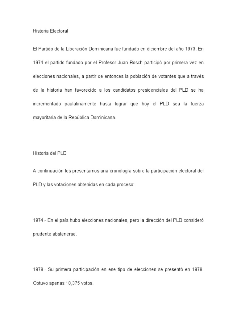 Historia Electoral del PLD en RD | PDF | Elecciones | Procedimiento ...