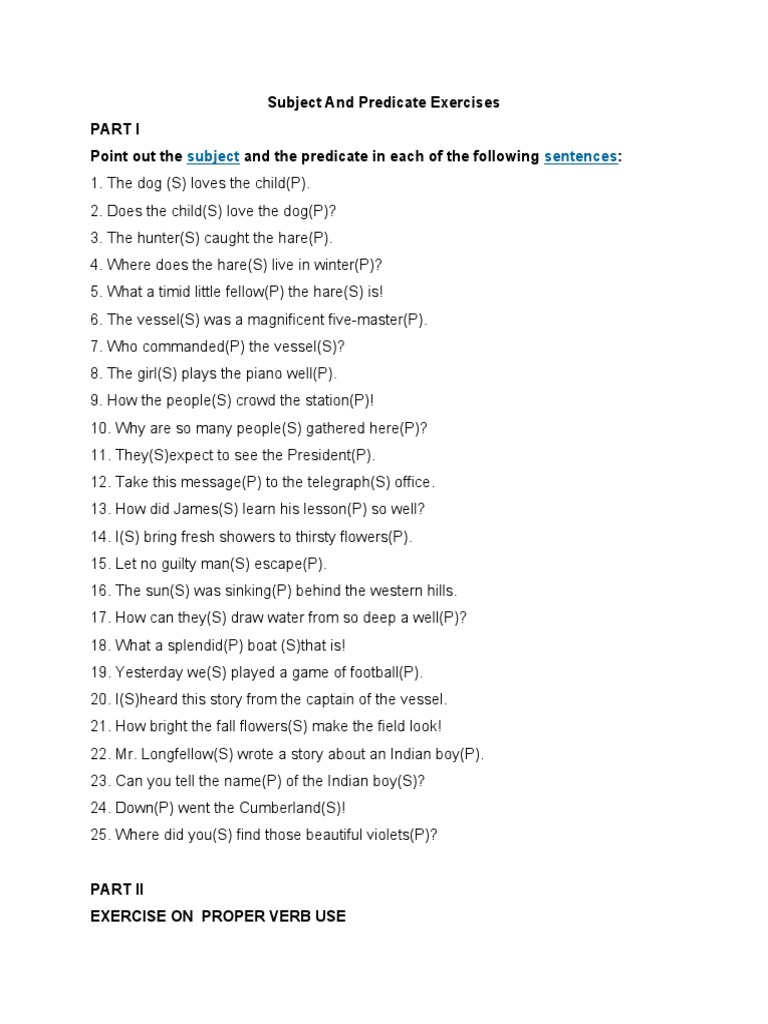 Subject and Predicate Exercises Yunita Puspa Febriani - B - 10010217053 ...