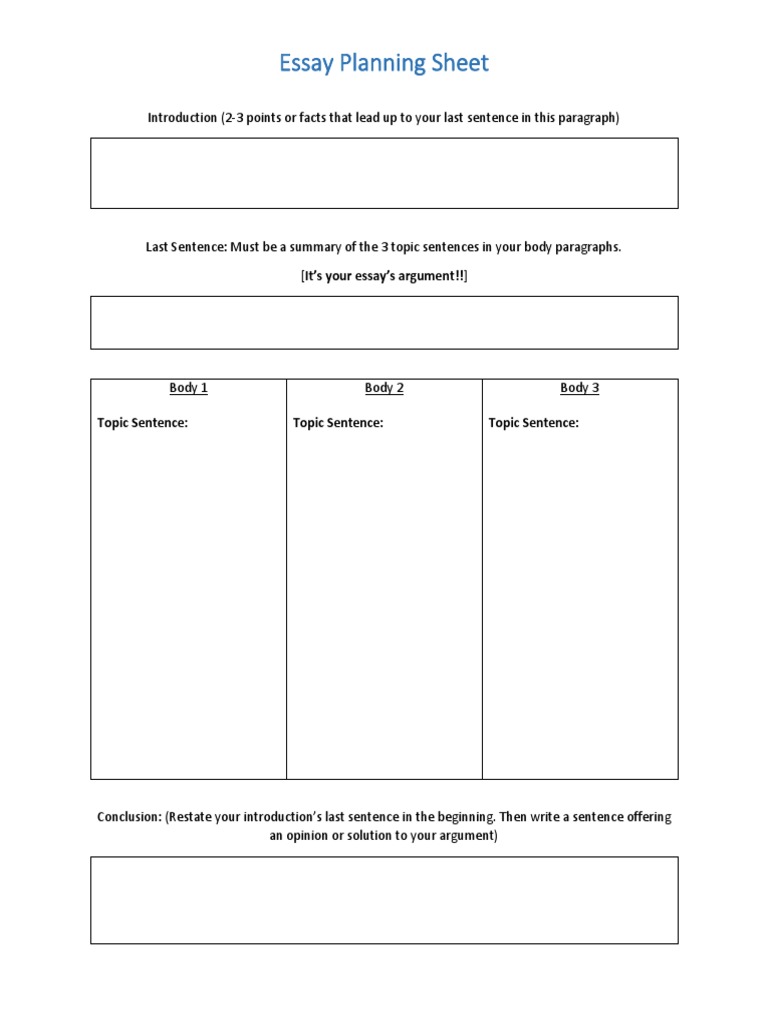 essay planing sheet