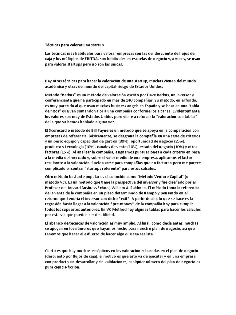 Métodos de valoración de startups | PDF | Empresa de inicio | Pequeñas ...