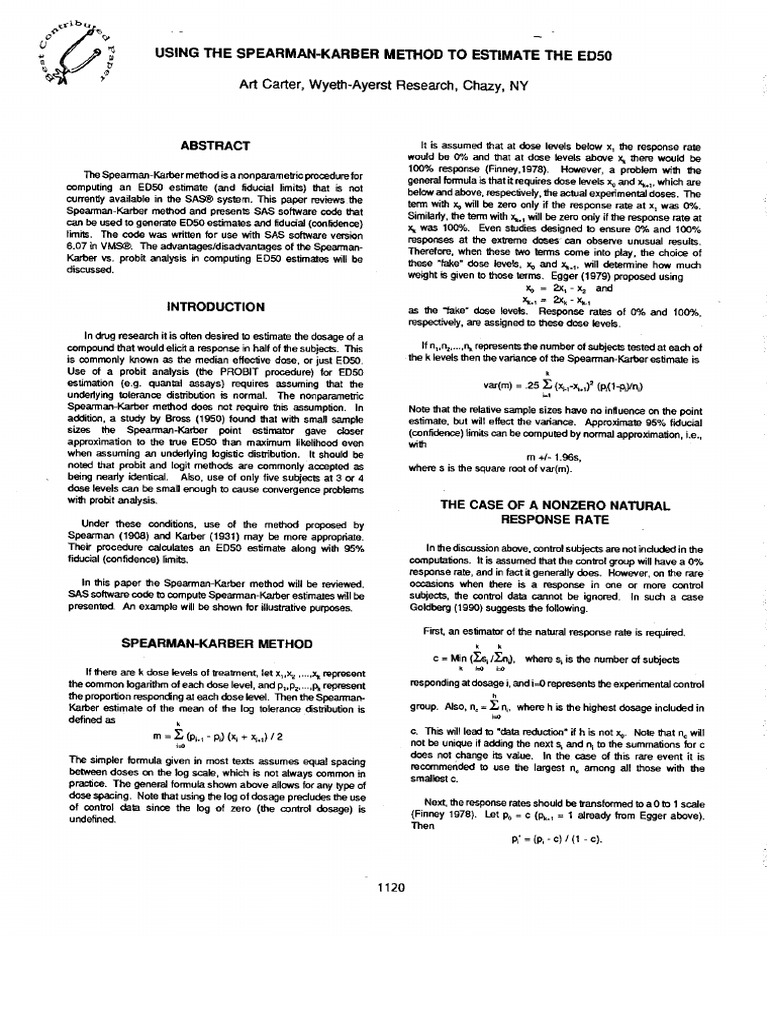 Using The Spearman-Karber Method To Estimate The Ed50 Art Carter, Wyeth ...