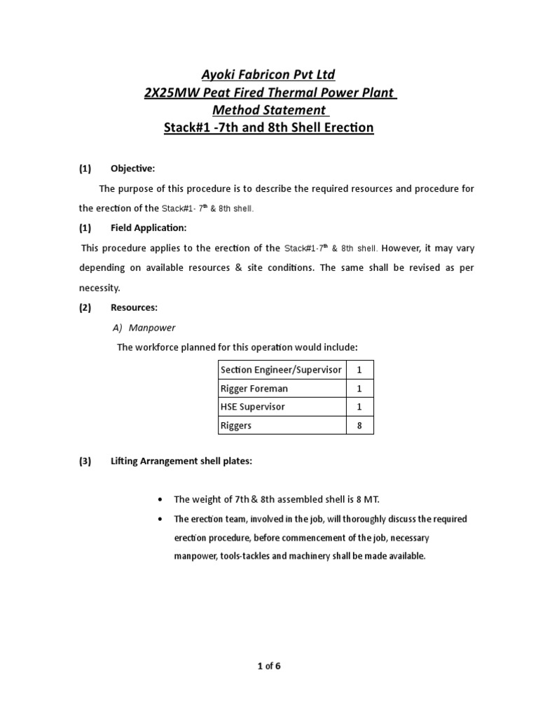 Stack#1 Erection Method Statement | PDF | Crane (Machine) | Personal ...