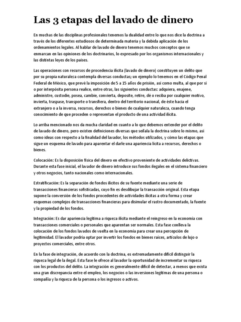 Tres etapas del lavado de dinero | PDF | Lavado de dinero | Dinero