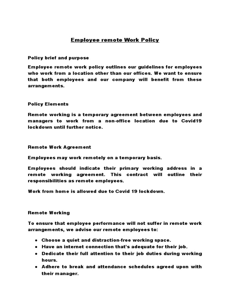 Employee Remote Work Policy Guidelines | PDF | Telecommuting | Employment