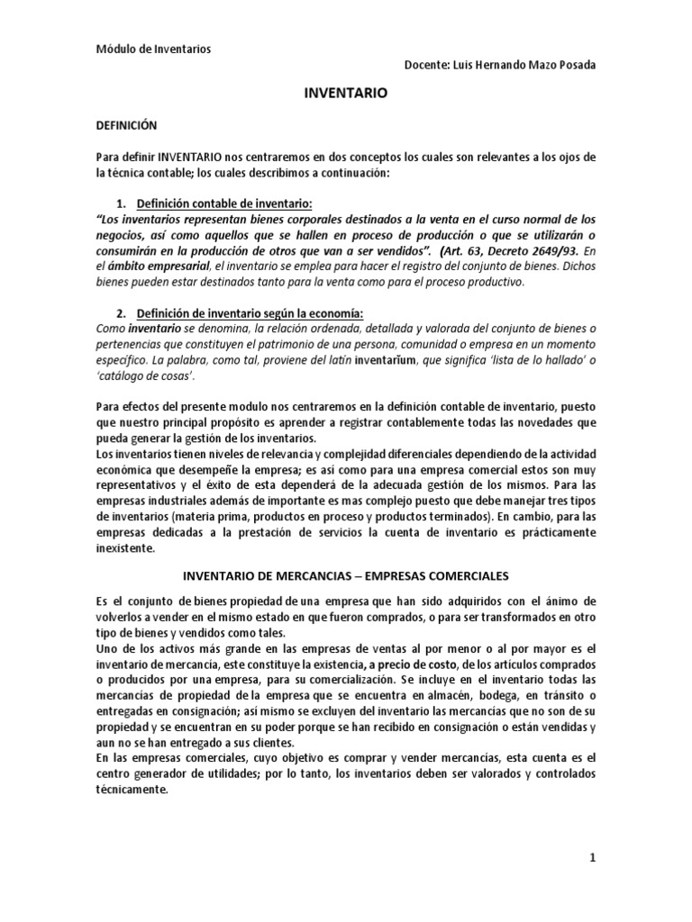 Módulo de Inventario | Descargar gratis PDF | Inventario | Costo