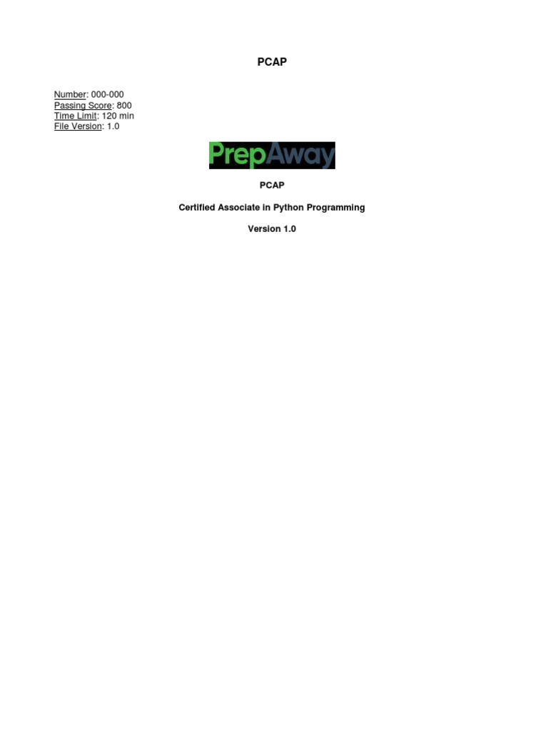 Number: 000-000 Passing Score: 800 Time Limit: 120 Min File Version: 1.0 |  PDF | Parameter (Computer Programming) | Computer Programming