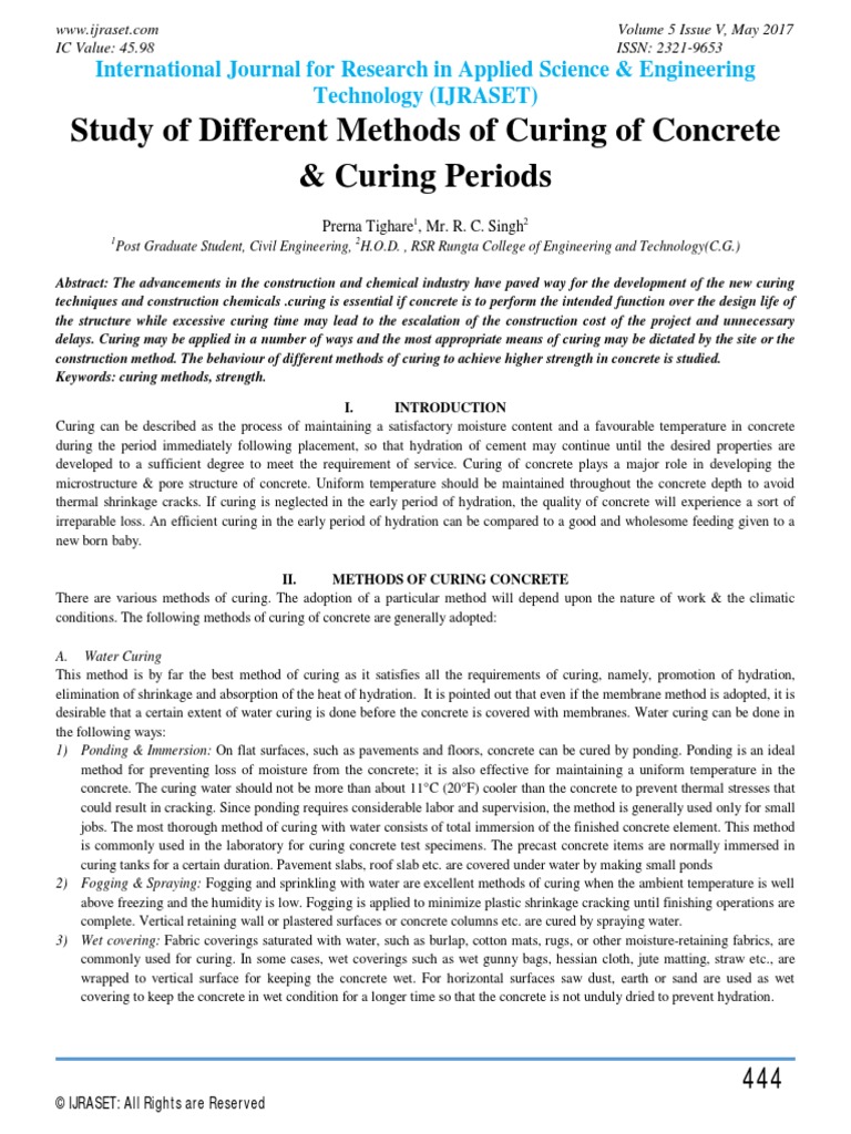 Study of Different Methods of Curing of Concrete & Curing Periods | PDF