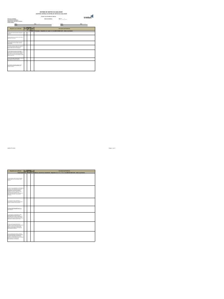 Check List de Auditoria Interna Iso 9001 2015 | PDF | Verificação e ...