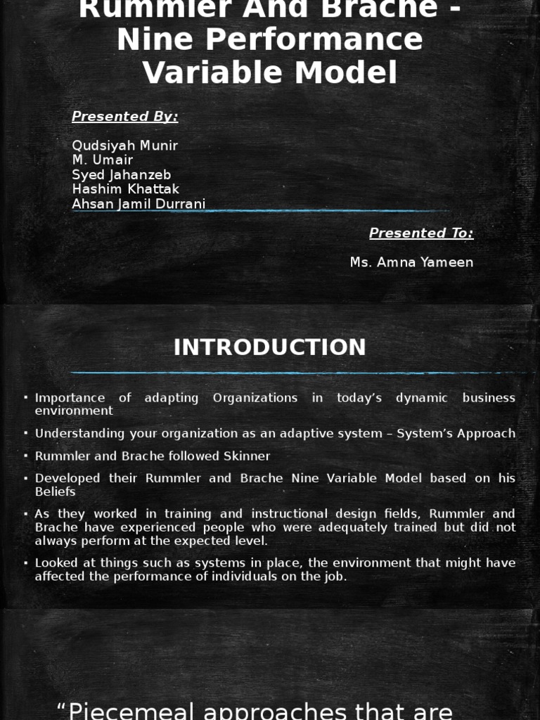 Rummler and Brache - Nine Performance Variable Model | PDF | Goal | System