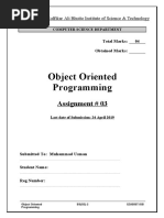 Object Oriented Programming: Assignment # 03