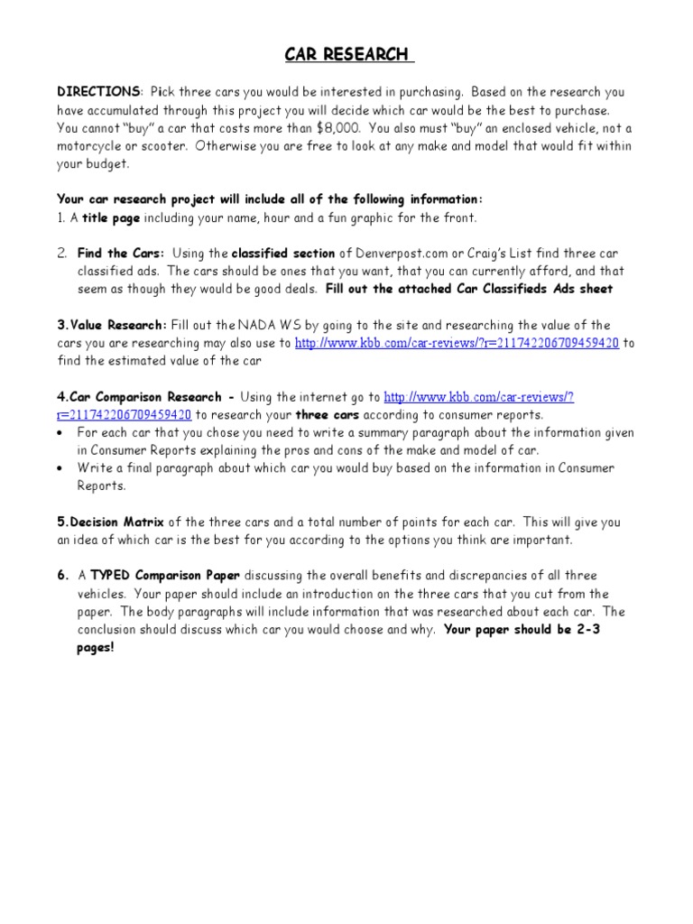 Car Research Assignment 2 | PDF | Fuel Economy In Automobiles | Used Car