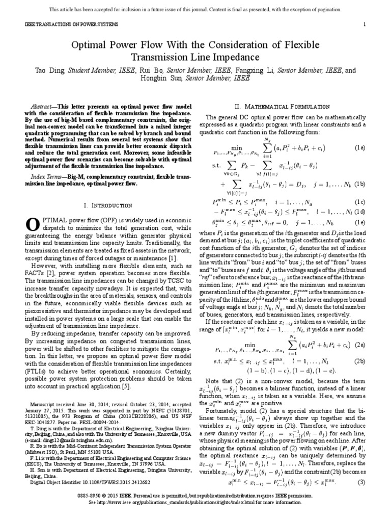 Optimal Power Flow With The Consideration of Flexible Transmission Line ...