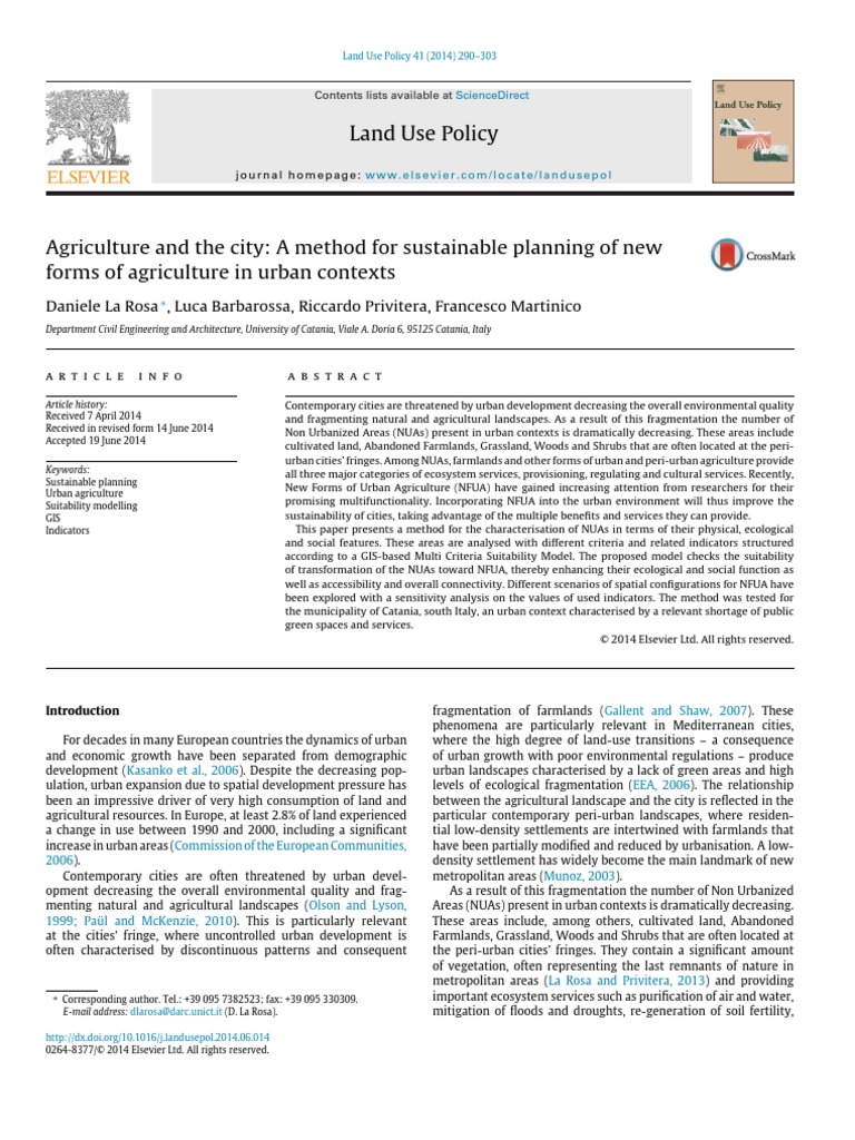 Agriculture and The City A Method For Sustainable Planning of New Forms ...