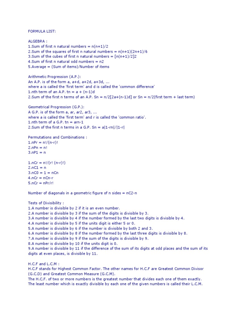 Formula List | PDF