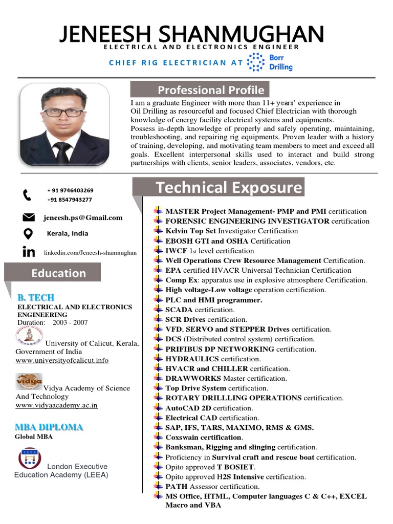 ResumeChief Rig Electrician PDF Electrician Electrical Engineering