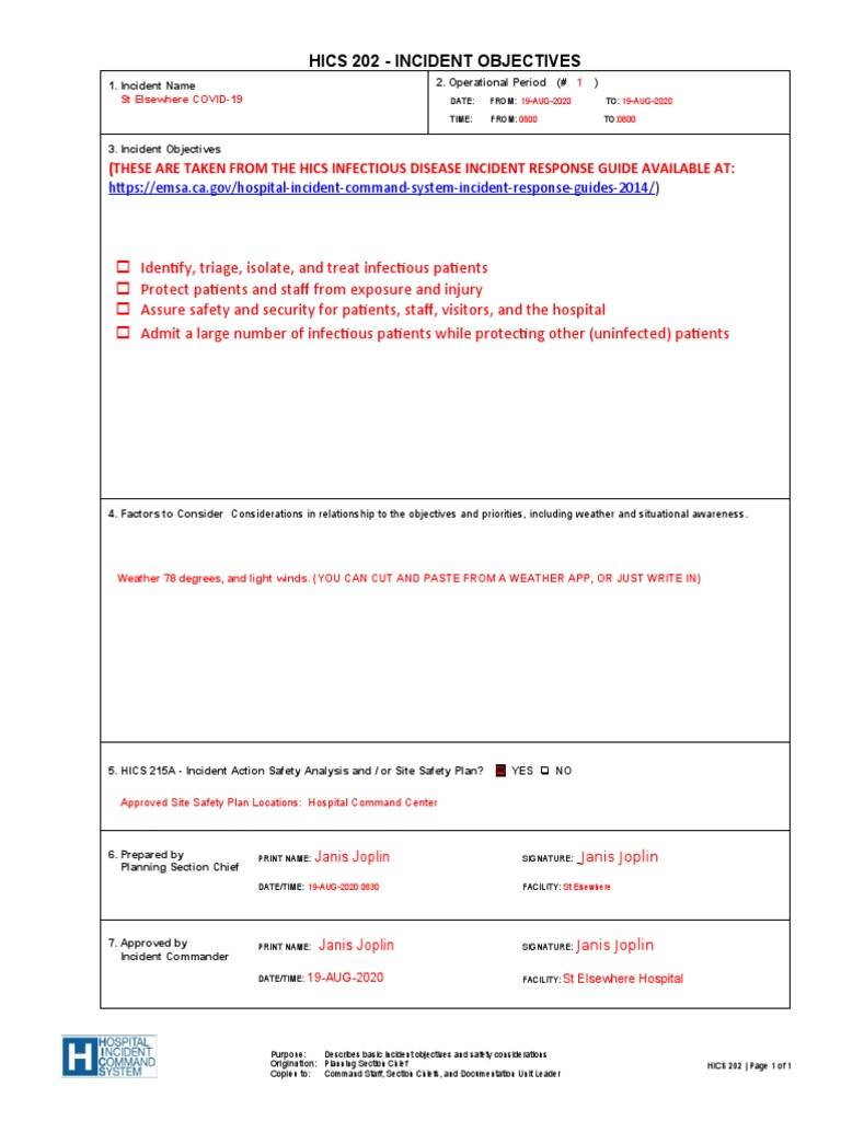 (These Are Taken From The Hics Infectious Disease Incident Response
