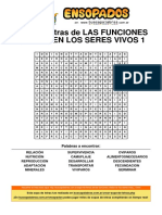 Sopa de Letras de Las Funciones Vitales en Los Seres Vivos - 1