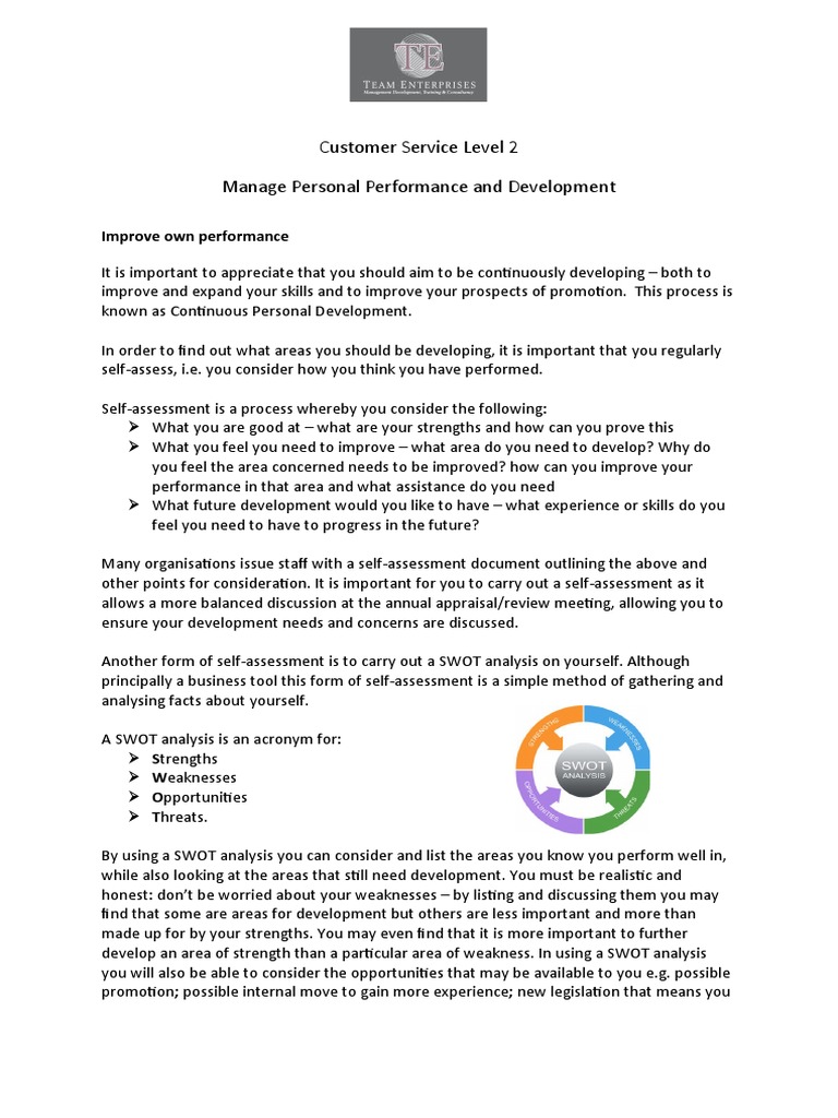 Customer Service Level 2 Manage Personal Performance and Development ...