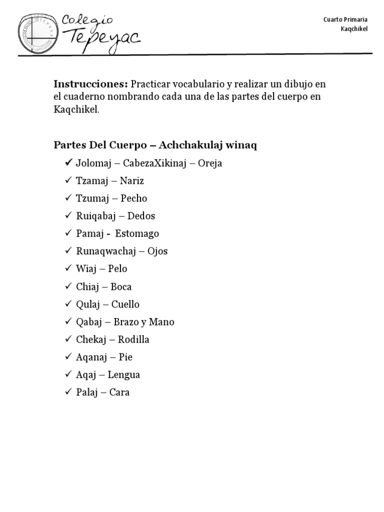 Kaqchikel-Partes Del Cuerpo 4to | PDF
