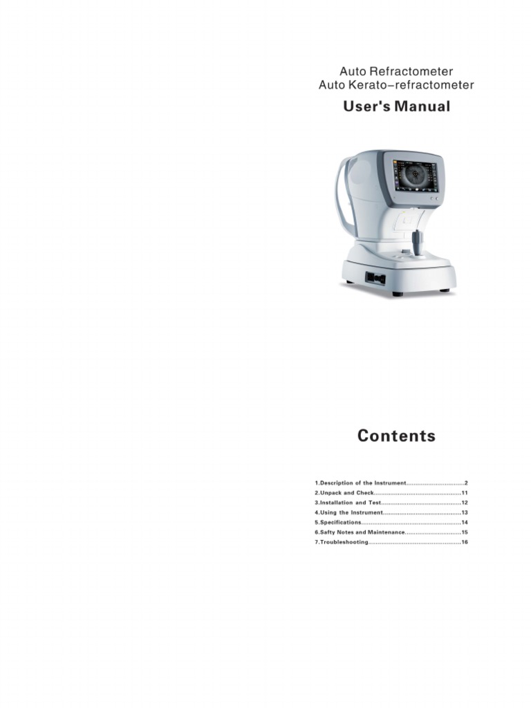 User S Manual Auto Refractometer Auto KeratoRefractometer PDF