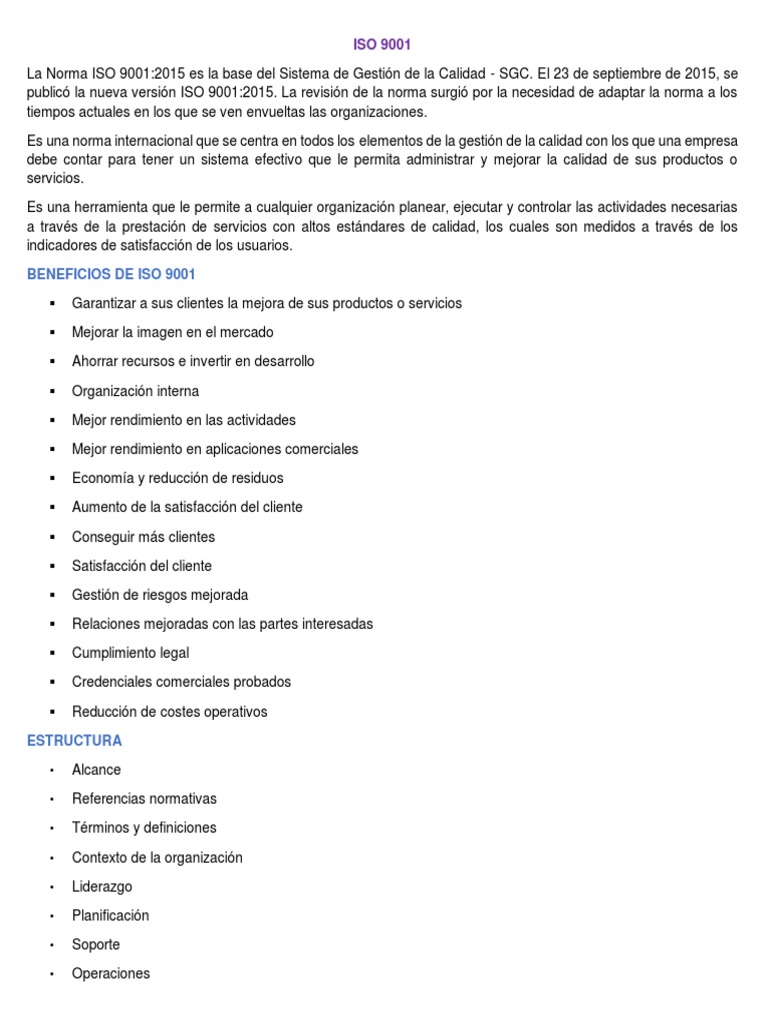 Norma ISO 9001:2015 y sus beneficios | PDF | Gestión de la calidad ...