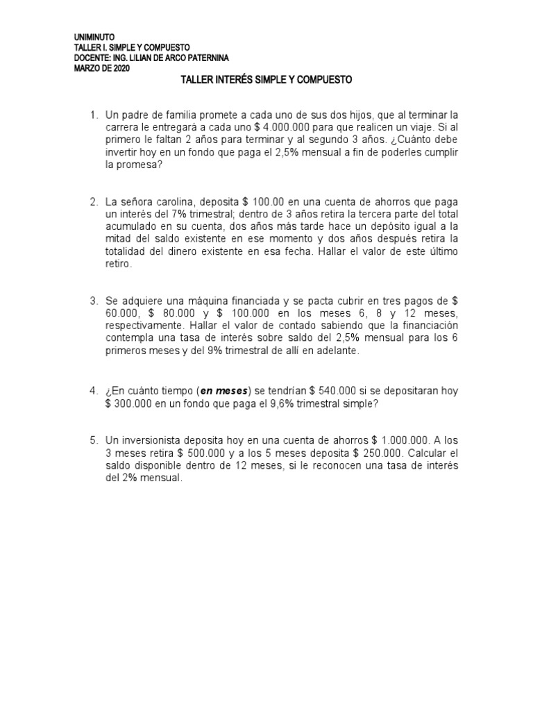 Taller en Clase I. Simple y Compuesto | PDF