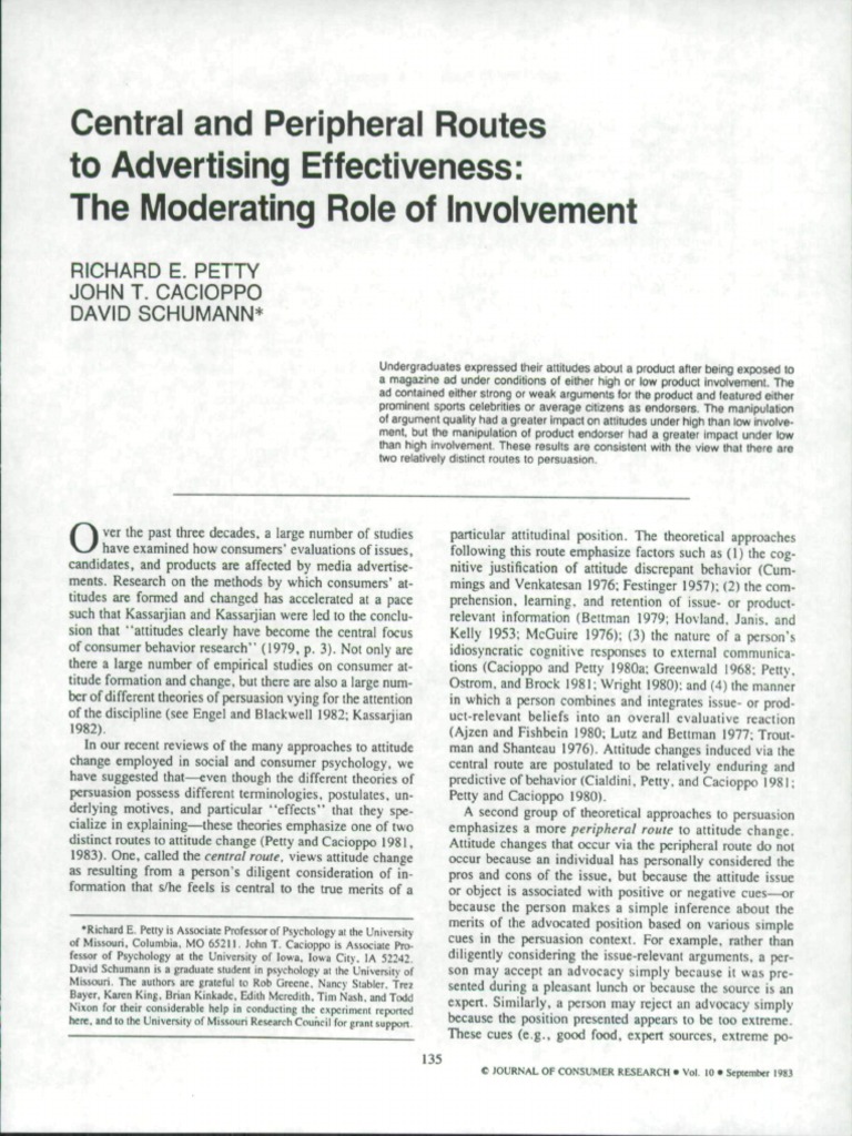 Central vs Peripheral Advertising Routes | PDF | Attitude (Psychology ...