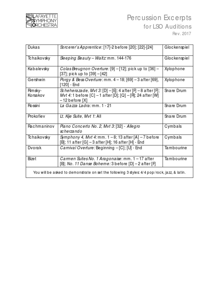 Percussion Excerpts PDF Classical Music Compositions