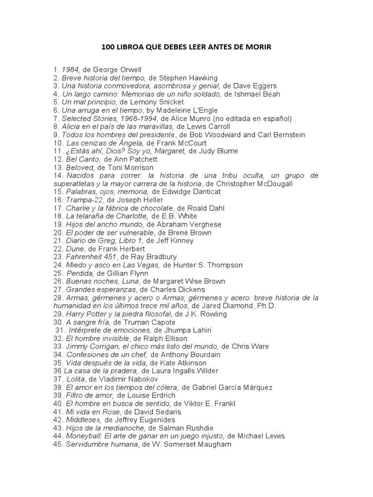 100 libros que debes leer antes de morir pdf