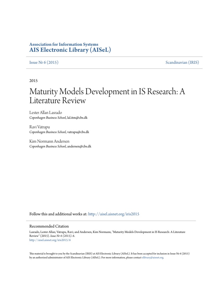 Maturity Models Development in IS Research: A Literature Review | PDF ...