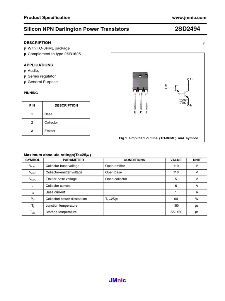 Silicon NPN Darlington Power Transistors Description PDF Bipolar