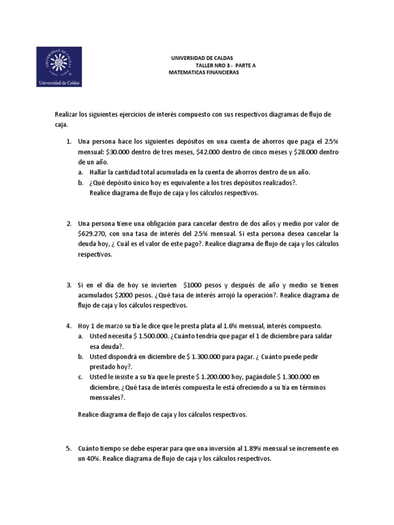 Taller de Matemáticas Financieras | PDF | Finanzas Matemáticas | Interés