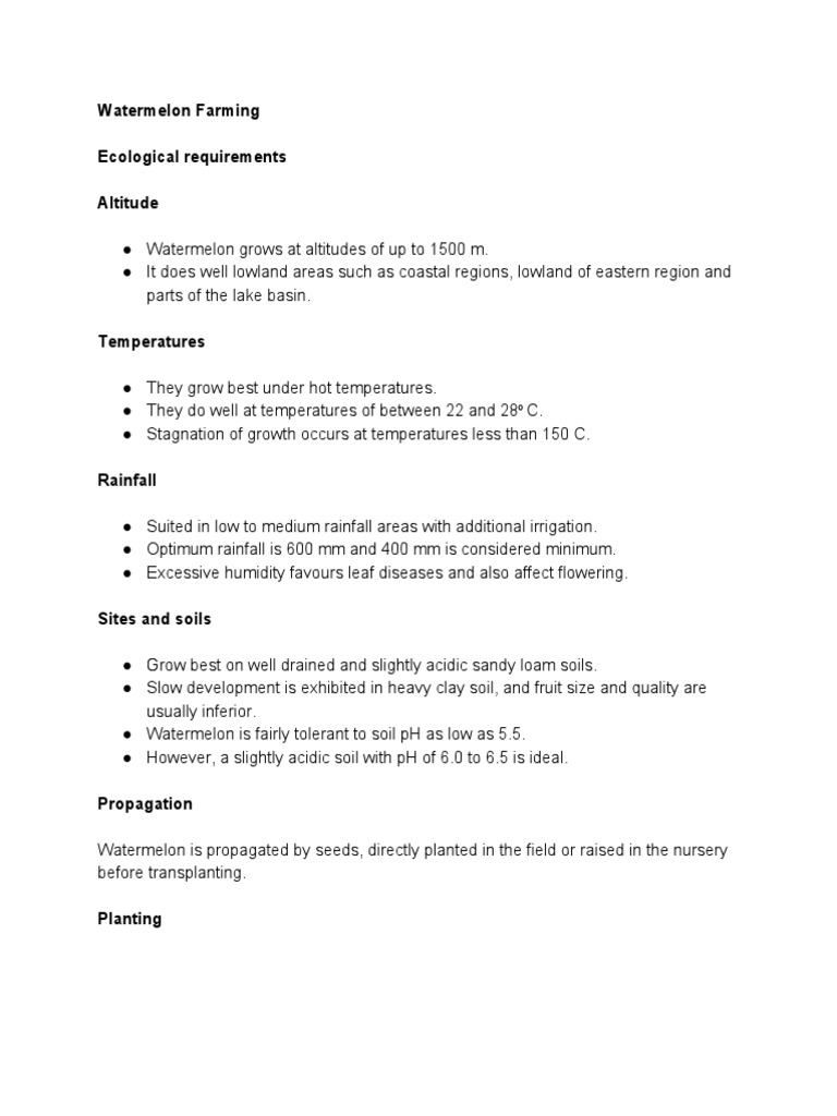 Watermelon Farming Ecological Requirements Altitude PDF Sowing Soil