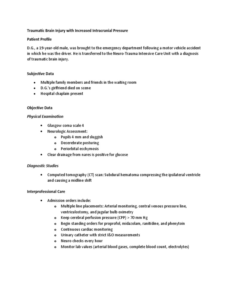 TBI ICP Case Study | PDF | Traumatic Brain Injury | Clinical Medicine