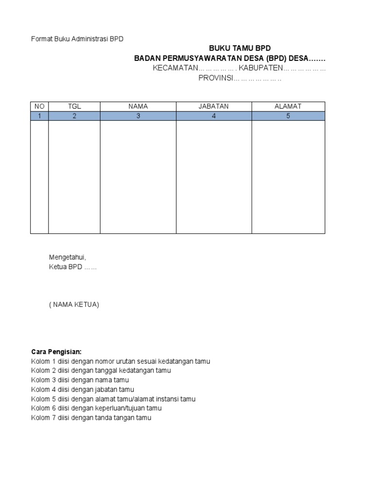 Format Buku Tamu Desa Cara Golden