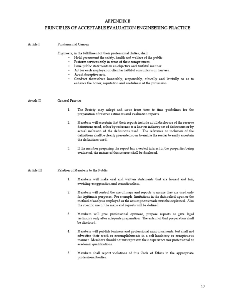 Appendix B Principles of Acceptable Evaluation Engineering Practice ...