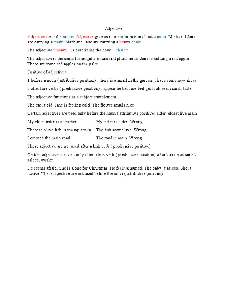 Adjective Adjective Heavy " Heavy: Nouns. Noun Chair Chair Chair | PDF