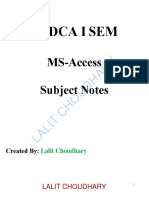 MS Access Hindi Notes PGDCA 1st Semester PDF