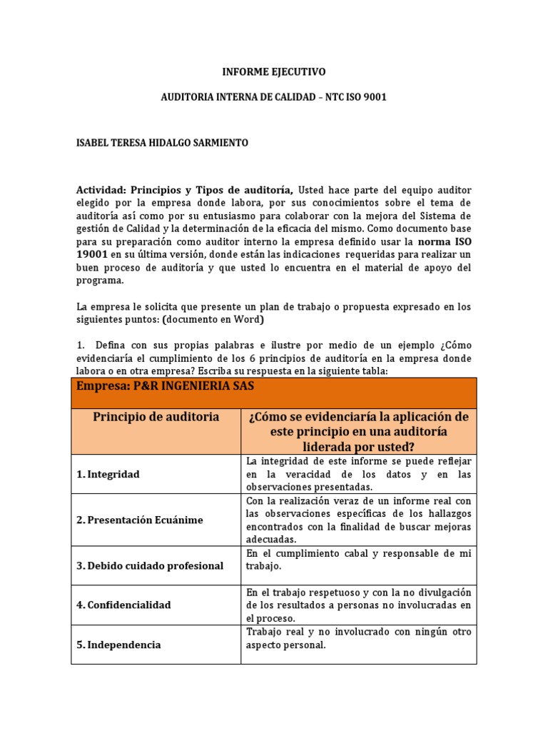 Informe Ejecutivo - Auditoria. Actividad 1 | PDF | Auditoría | Business