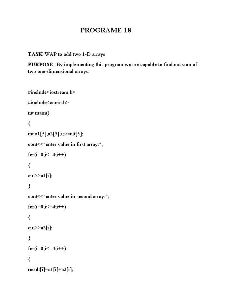 Sum of Two 1-D Arrays in C++ | PDF