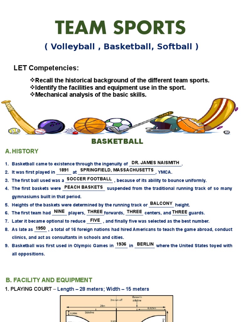 Team Sports: Basketball, Softball, Volleyball | PDF | Baseball Field ...