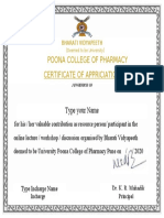Poona College of Pharmacy Certificate of Appriciation: Type Your Name